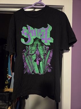 Ghost Band Black Short-Sleeve Tee with Green & Purple Graphic